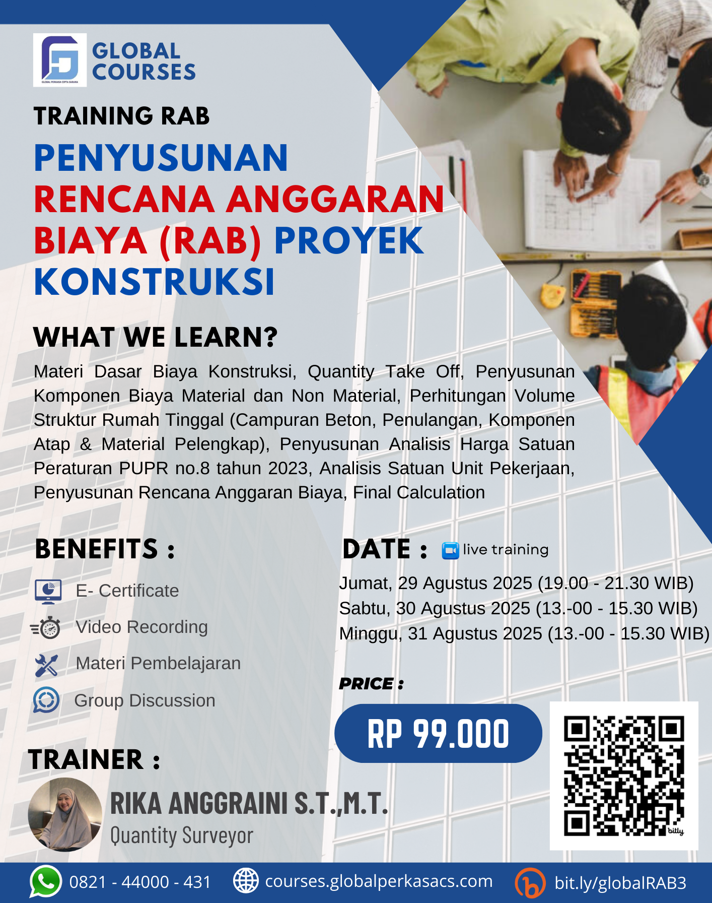 TRAINING RAB – PENYUSUNAN RENCANA ANGGARAN BIAYA (RAB) PROYEK KONSTRUKSI