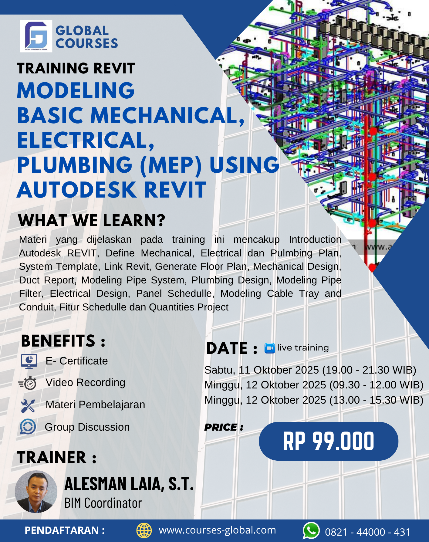 TRAINING AUTODESK REVIT – MODELING  BASIC MECHANICAL, ELECTRICAL,  PLUMBING (MEP) USING AUTODESK REVIT