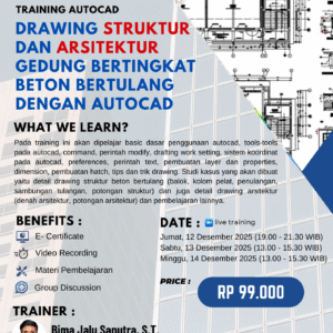 TRAINING AUTOCAD - DRAWING STRUKTUR DAN ARSITEKTUR GEDUNG BERTINGKAT BETON BERTULANG DENGAN AUTOCAD