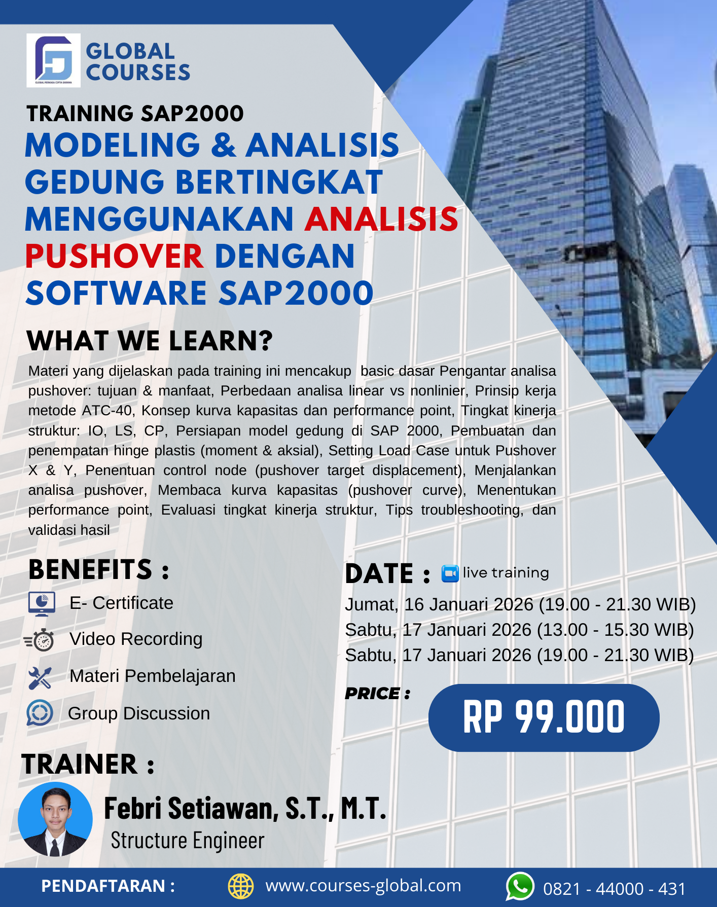 TRAINING SAP2000 – MODELING & ANALISIS GEDUNG BERTINGKAT MENGGUNAKAN ANALISIS PUSHOVER DENGAN SOFTWARE SAP2000