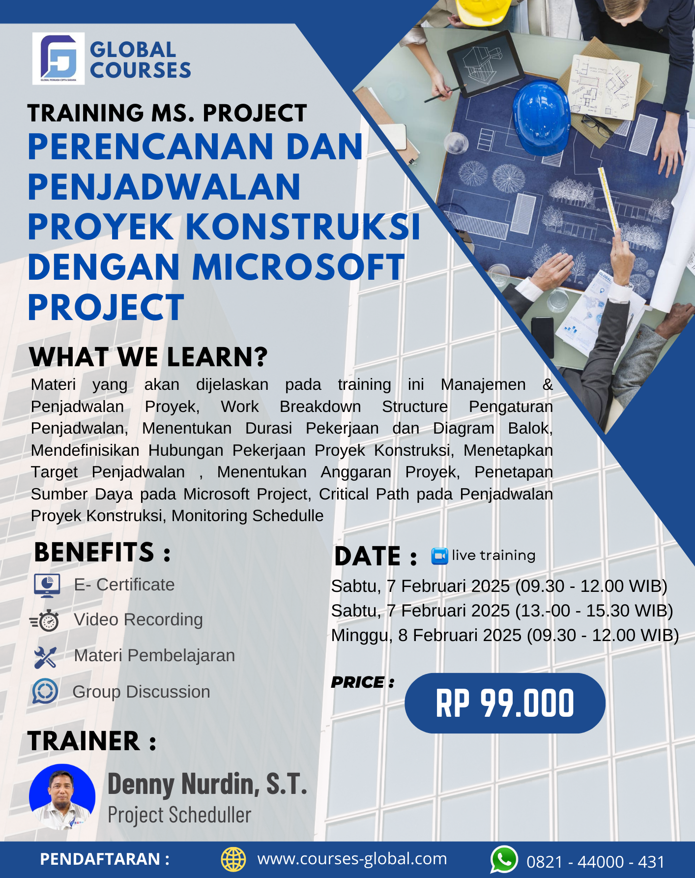 TRAINING MICROSOFT PROJECT – PERENCANAN DAN PENJADWALAN PROYEK KONSTRUKSI DENGAN MICROSOFT PROJECT