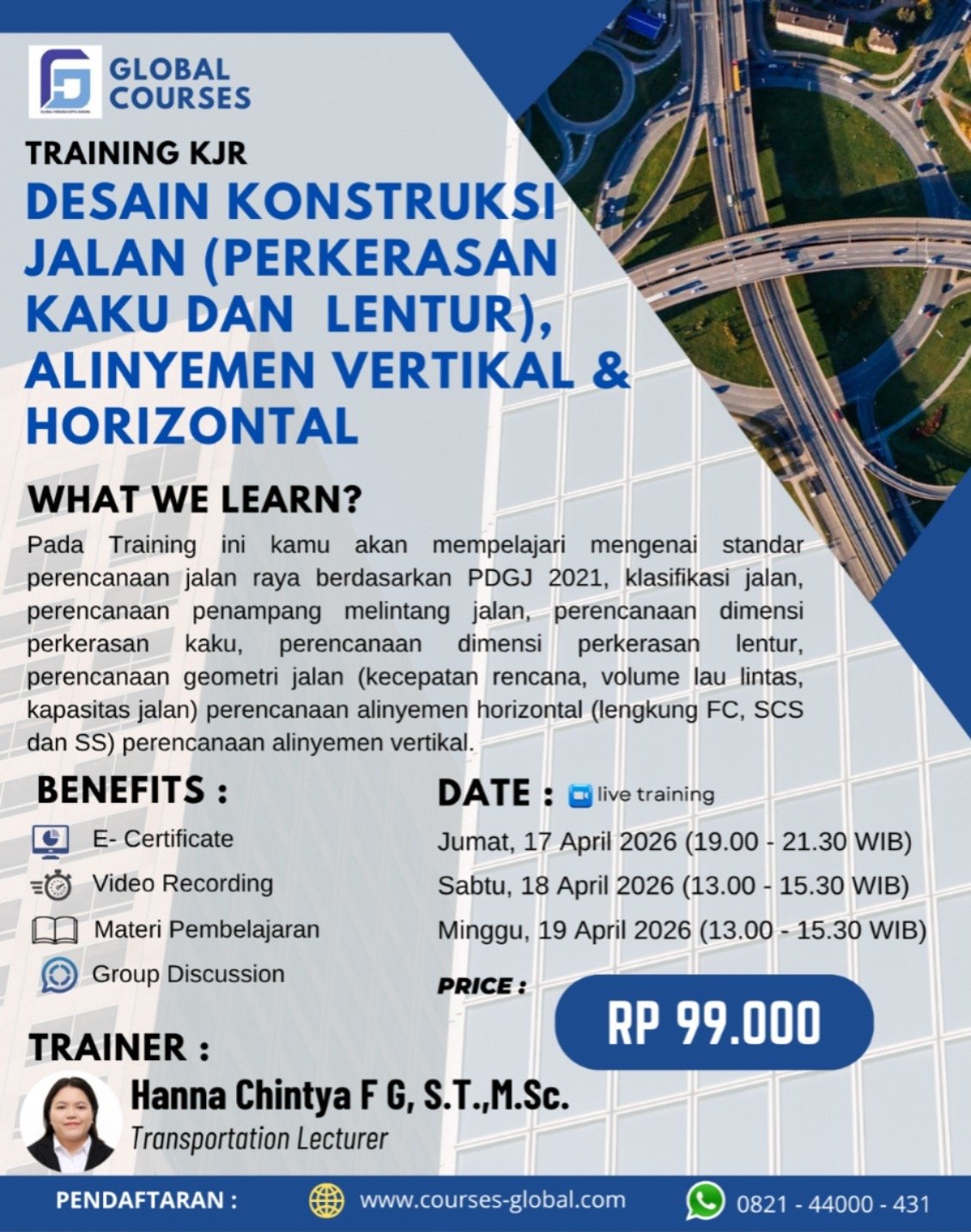 TRAINING KJR – DESAIN KONSTRUKSI  JALAN (PERKERASAN  KAKU DAN  LENTUR), ALINYEMEN VERTIKAL & HORIZONTAL