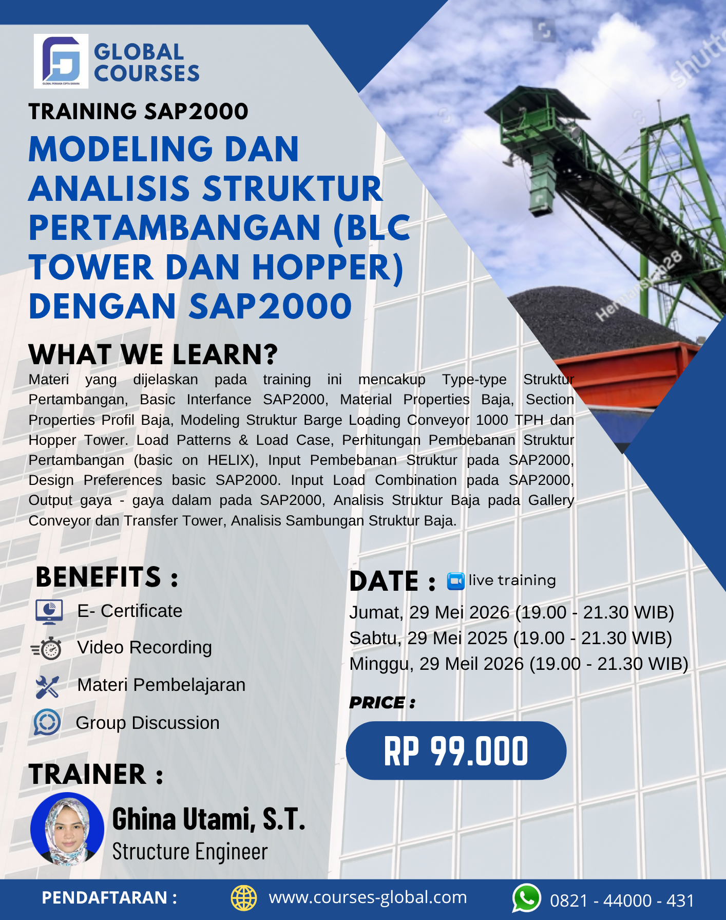 TRAINING SAP2000 – MODELING DAN ANALISIS STRUKTUR PERTAMBANGAN (BLC TOWER DAN HOPPER) DENGAN SAP2000