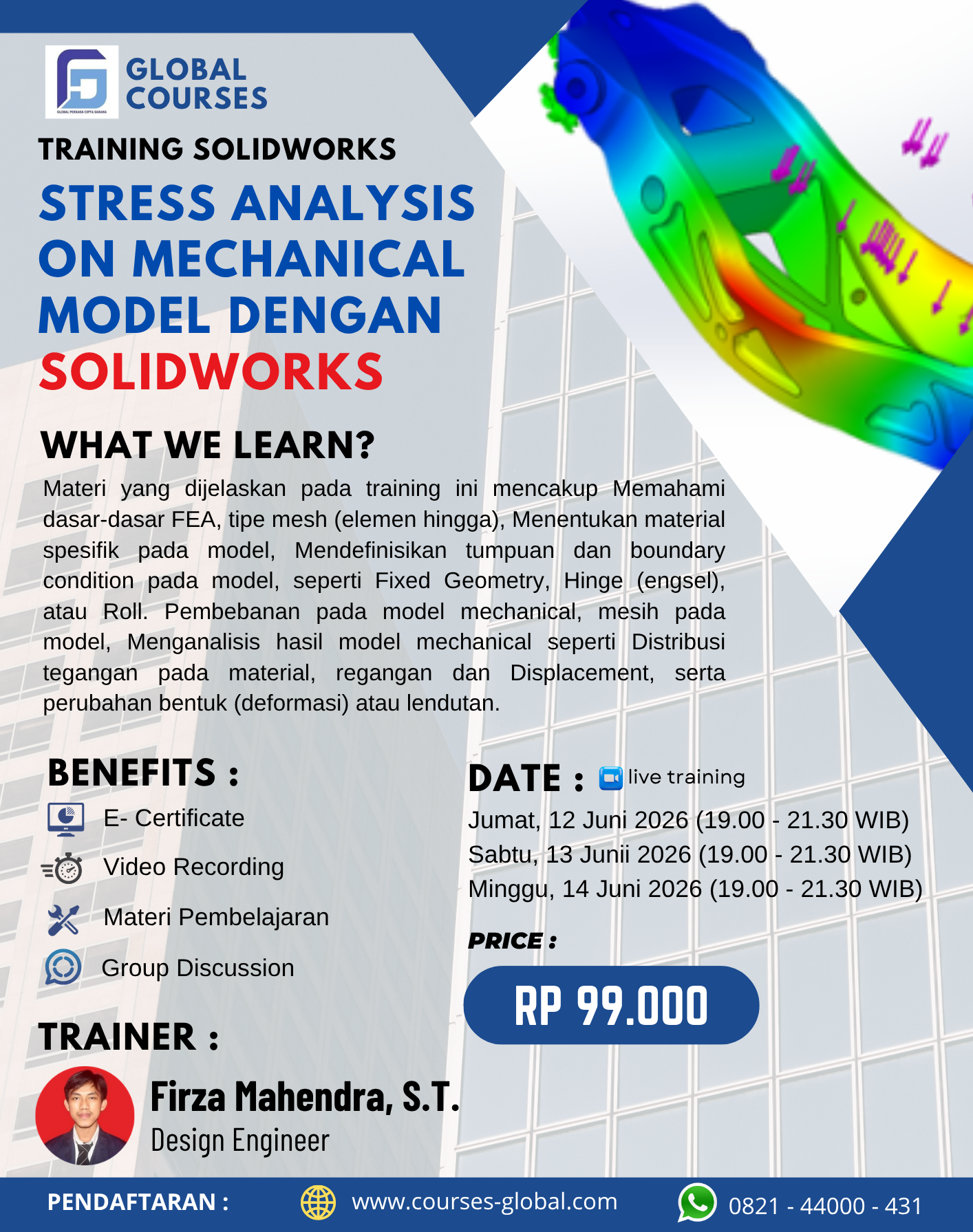 TRAINING SOLIDWORKS – STRESS ANALYSIS  ON MECHANICAL MODEL DENGAN SOLIDWORKS