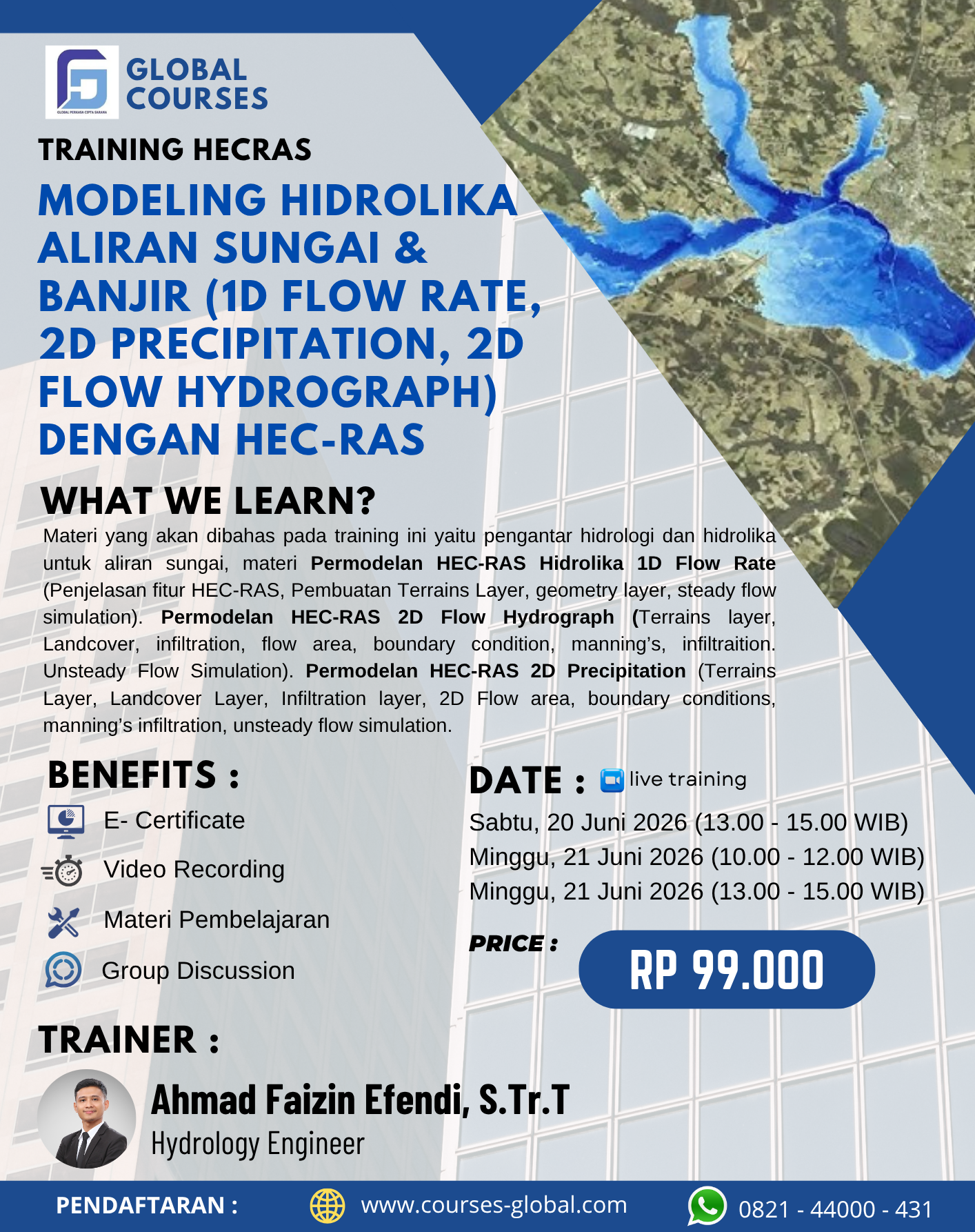 TRAINING HECRAS – MODELING HIDROLIKA ALIRAN SUNGAI &  BANJIR (1D FLOW RATE, 2D PRECIPITATION, 2D FLOW HYDROGRAPH) DENGAN HEC-RAS