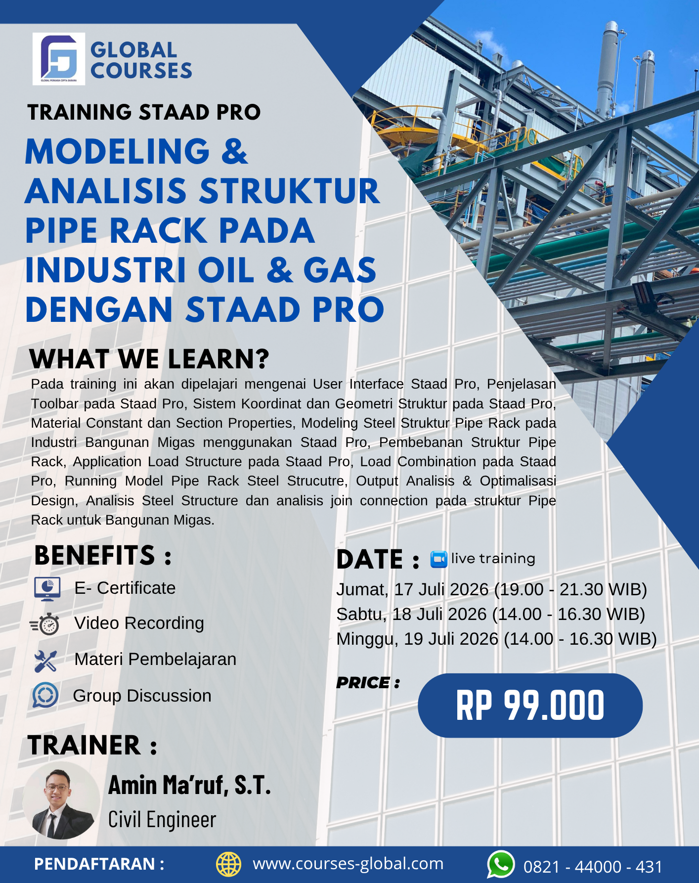 TRAINING STAAD PRO – MODELING &  ANALISIS STRUKTUR PIPE RACK PADA INDUSTRI OIL & GAS DENGAN STAAD PRO