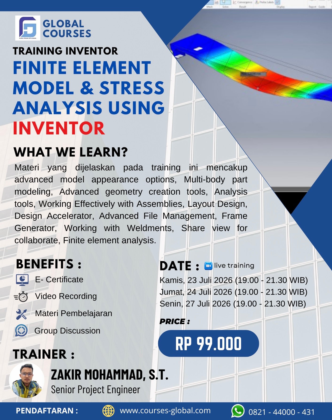 TRAINING INVENTOR – FINITE ELEMENT MODEL & STRESS ANALYSIS USING INVENTOR